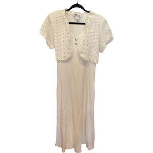 Vintage California Gold Rush Cream Dress with Crochet Shrug